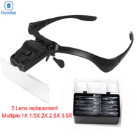 Szkło powiększające na opasce, 1X 1.5X 2X 2.5X 3.5X okulary powiększające z lampą Led 5 obiektyw, lupa podświetlana lupa okulary trzecia ręka 1